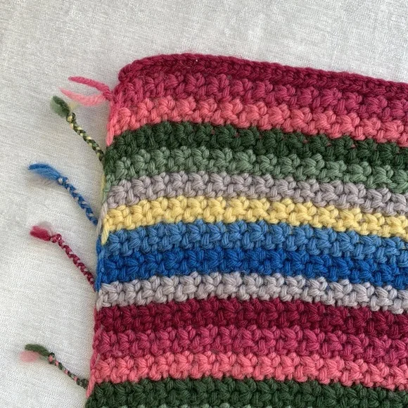 Vintage Handmade Crochet Knit Rainbow Afghan Blanket Fringe “Granny Square” - Picture 9 of 9